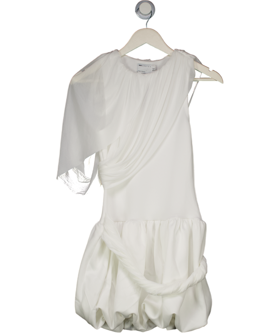 ASOS Design Drape Shoulder Mini Dress With Puff Skirt In White UK 8