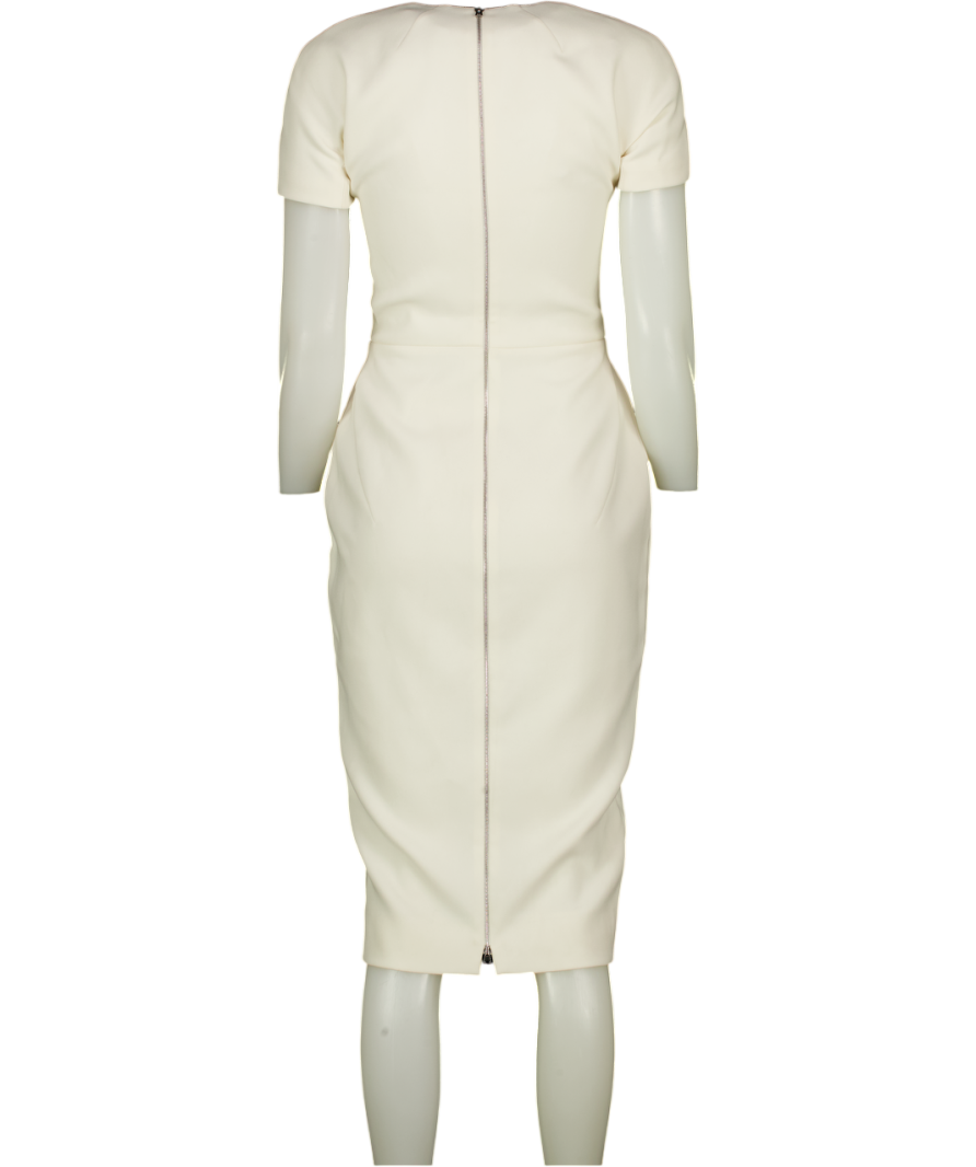 VICTORIA BECKHAM Bonded Crepe Fitted Dress In Ivory White UK 8  Reliked