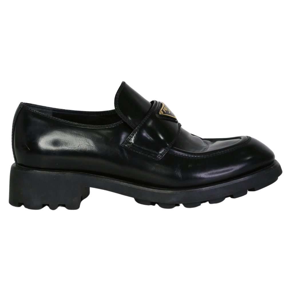 Prada Black Triangle-logo Platform Loafers UK 6 EU 39 👠