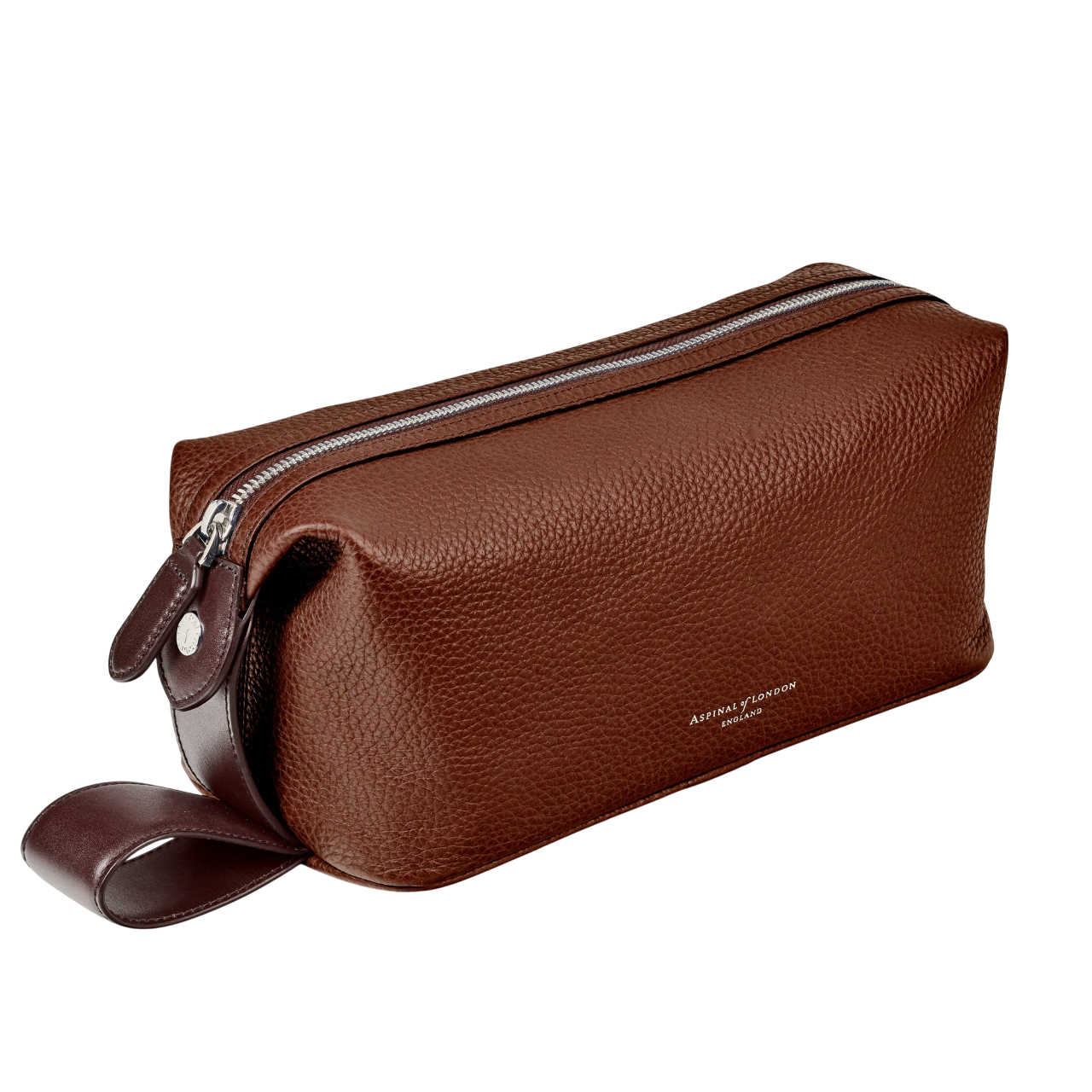 Aspinal Of London Brown Reporter Wash Bag Tobacco Pebble Leather