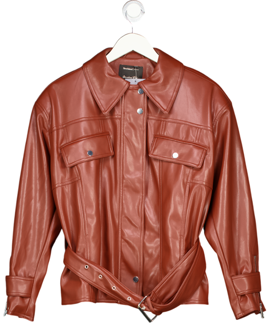 River Island Red Faux Leather Belted Jacket UK S