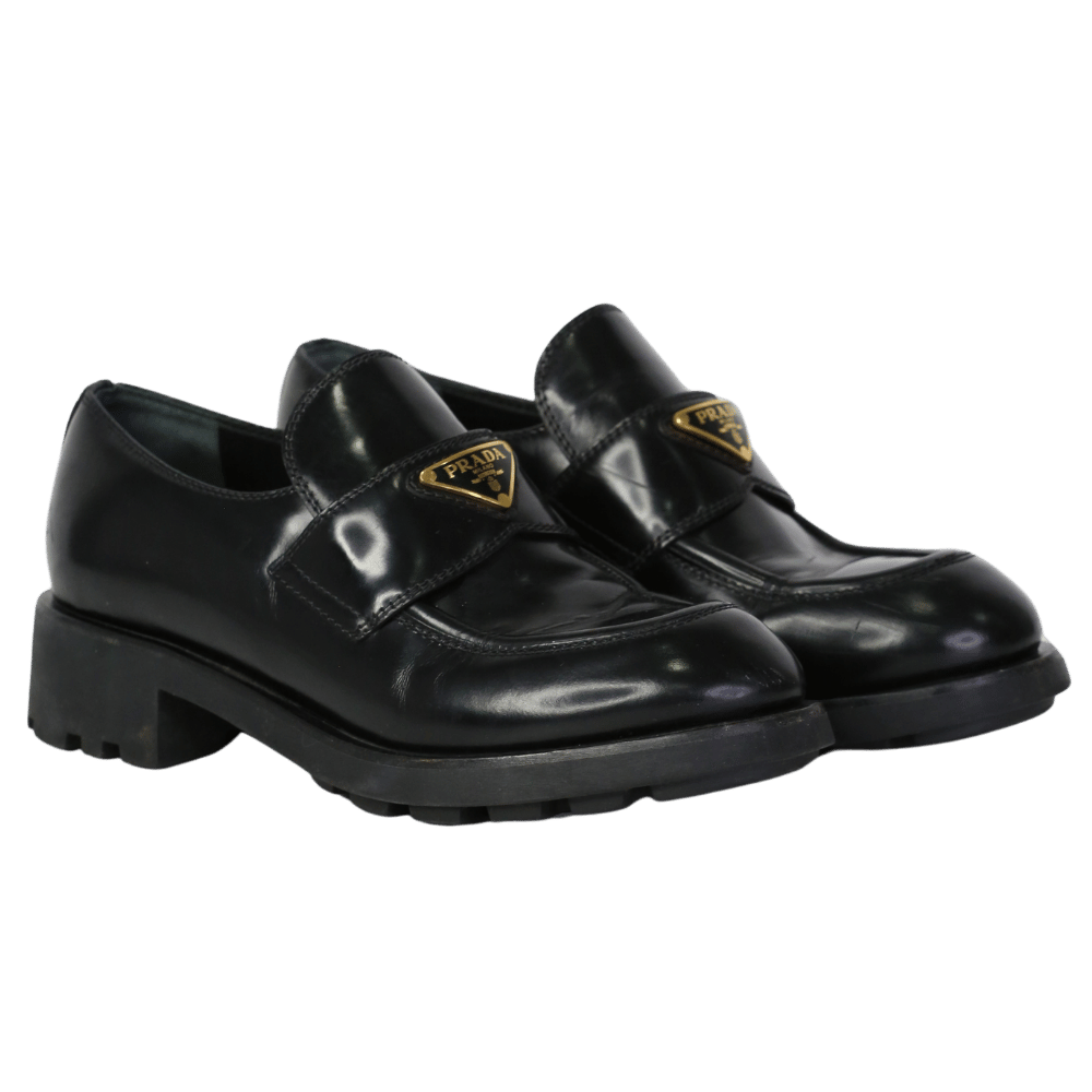 Prada Black Triangle-logo Platform Loafers UK 6 EU 39 👠