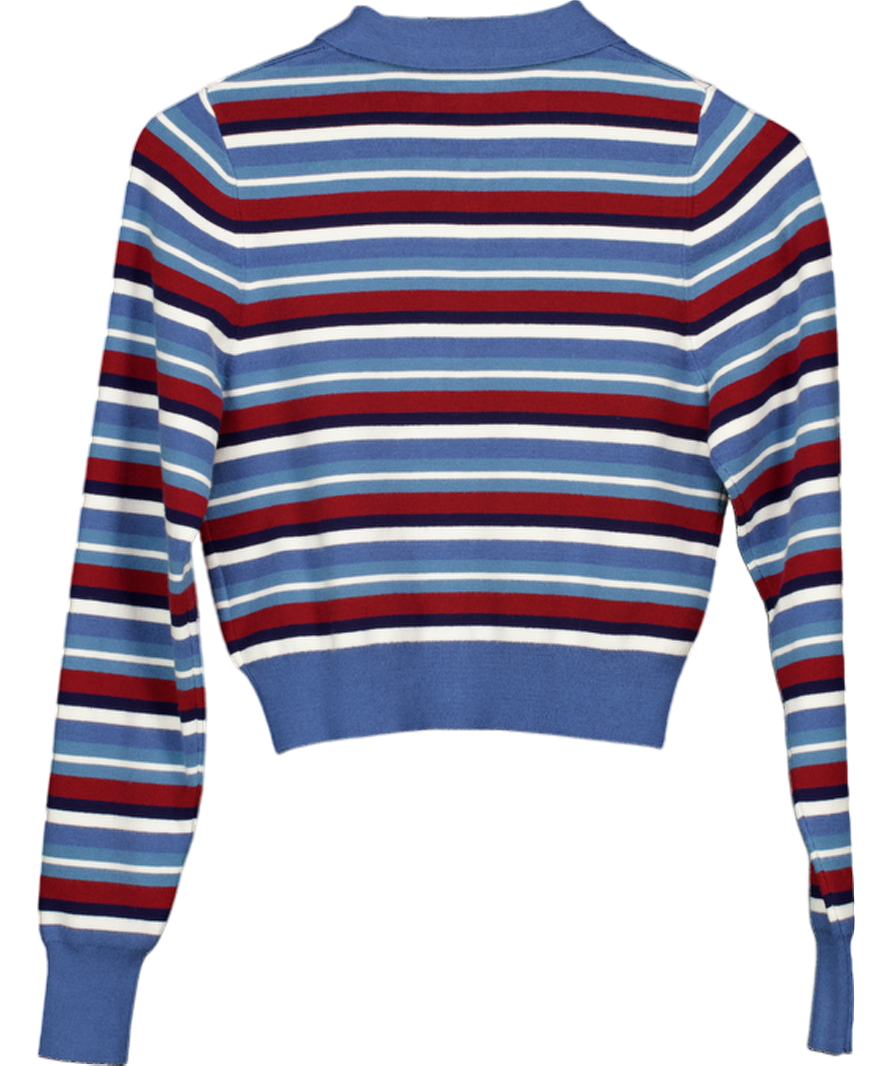 White Fox Blue Inner Smile Stripe Knit Cardigan Skyline Borders UK M