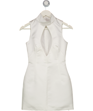 MISCREANTS White Heavy Satin Lined High Neck Key Hole Mini Dress UK XS