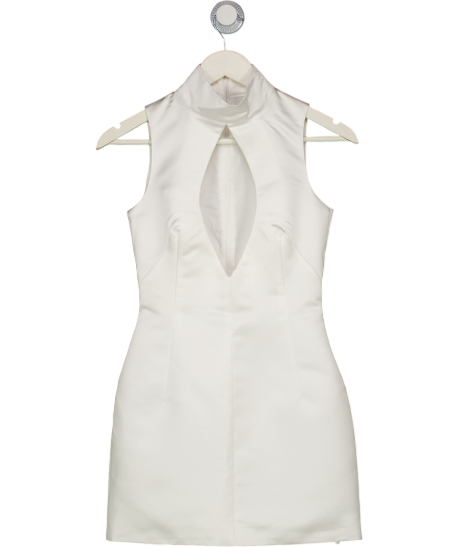MISCREANTS White Heavy Satin Lined High Neck Key Hole Mini Dress UK XS