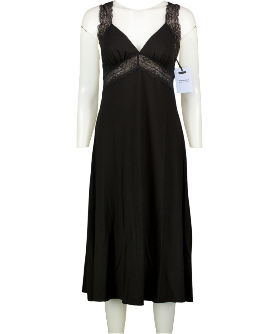 Reformation Black Lace Strap Low Back Midi Dress UK M