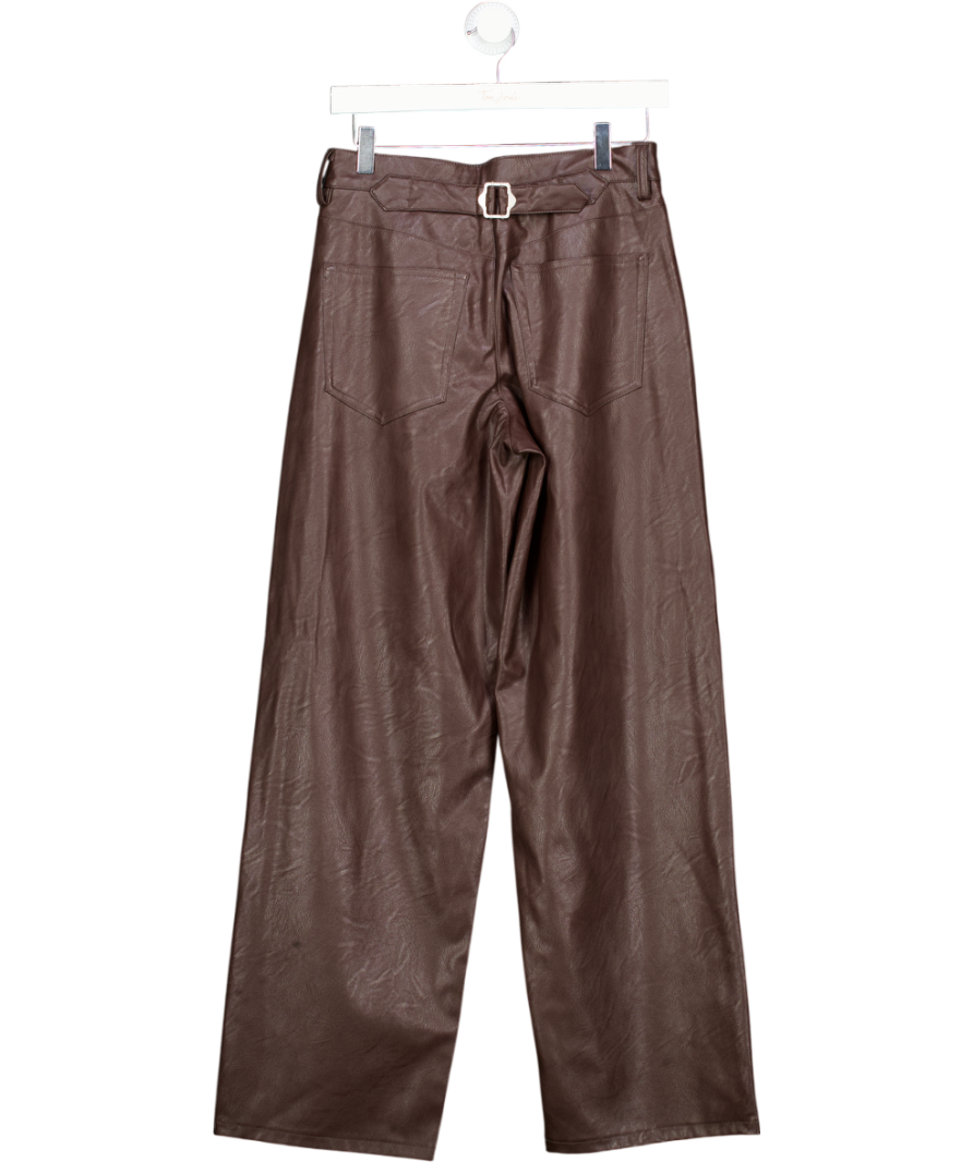 Topshop Faux Leather Straight Trousers In Brown UK 8