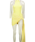 SVELTE 2-piece High Neck Yellow Bodysuit & Ruched Skirt Set UK M