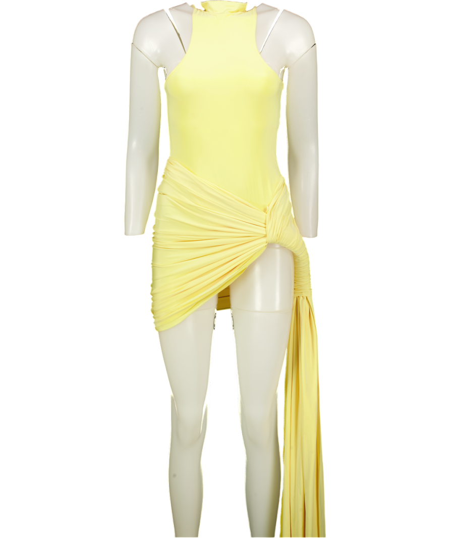SVELTE 2-piece High Neck Yellow Bodysuit & Ruched Skirt Set UK M