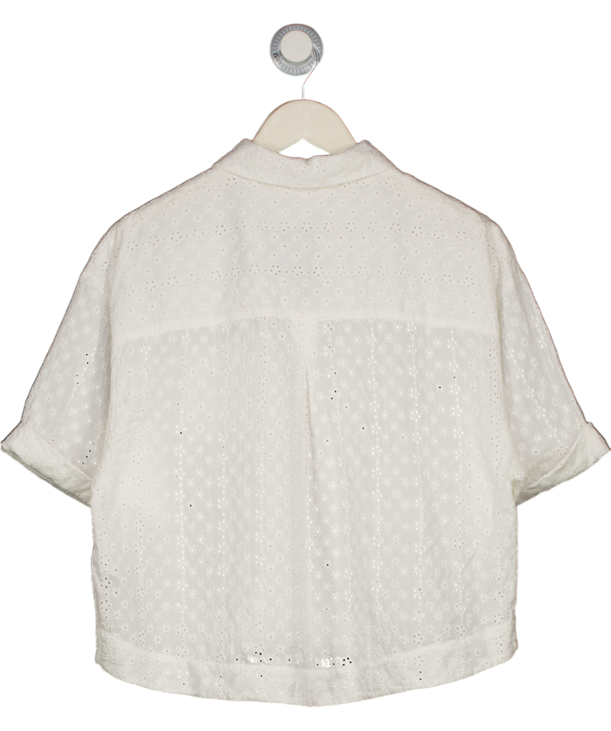 M&S White Pure Cotton Short Sleeve Broderie Blouse UK 10