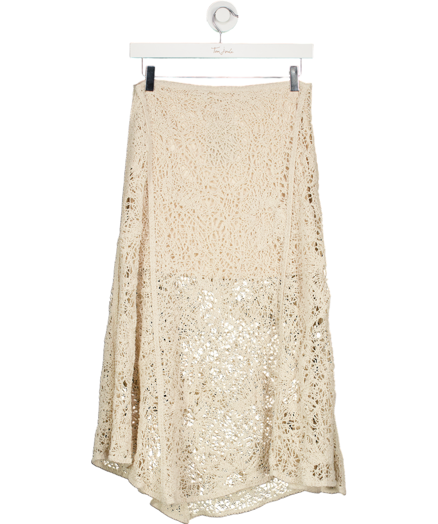 ZARA Beige Asymmetrical Crochet Lace Skirt UK S