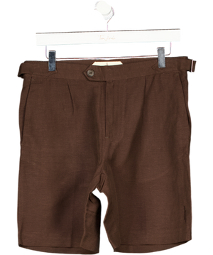 Lewis James Brown Brandon Safari Single Pleated Linen Shorts W30
