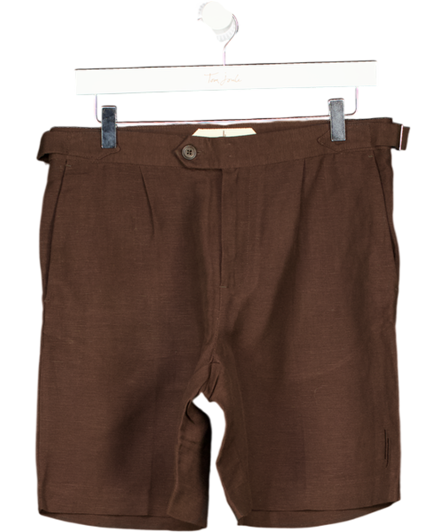 Lewis James Brown Brandon Safari Single Pleated Linen Shorts W30
