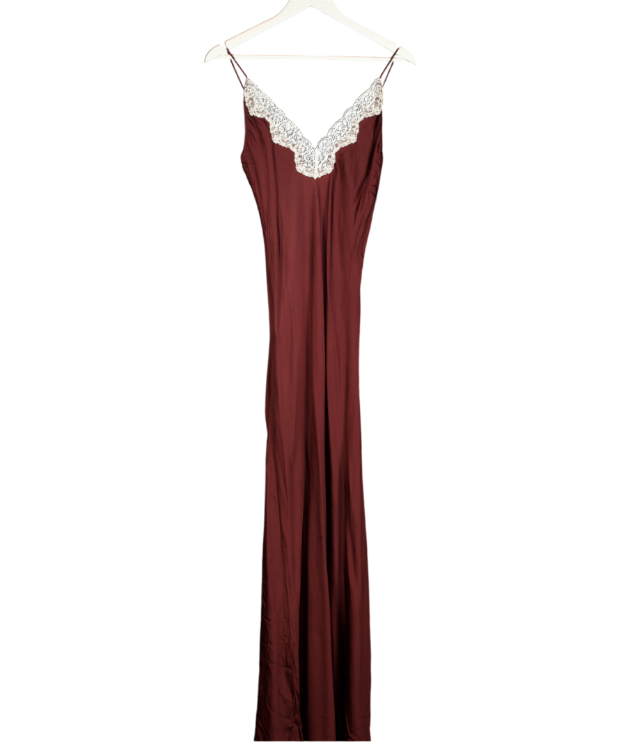 ZARA Brown / Cream Satin Lace Trim Slip Dress UK S