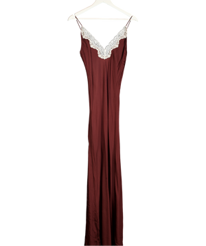ZARA Brown / Cream Satin Lace Trim Slip Dress UK S