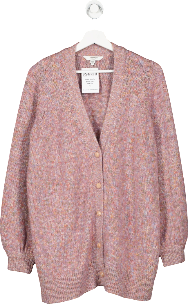 LK Bennett Pink flecked Cotton Blend Long Cardigan UK S