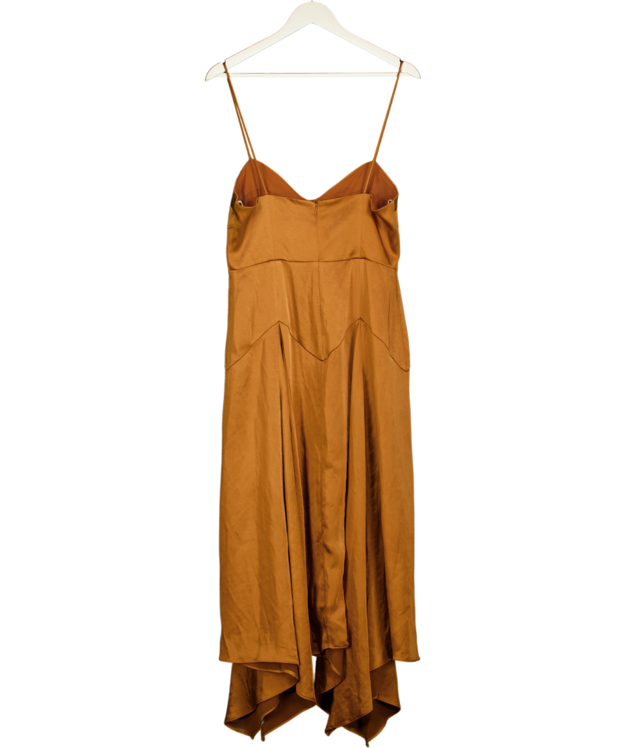 Free People X Fame & Partners Brown Satin Dea Midi Dress UK 12