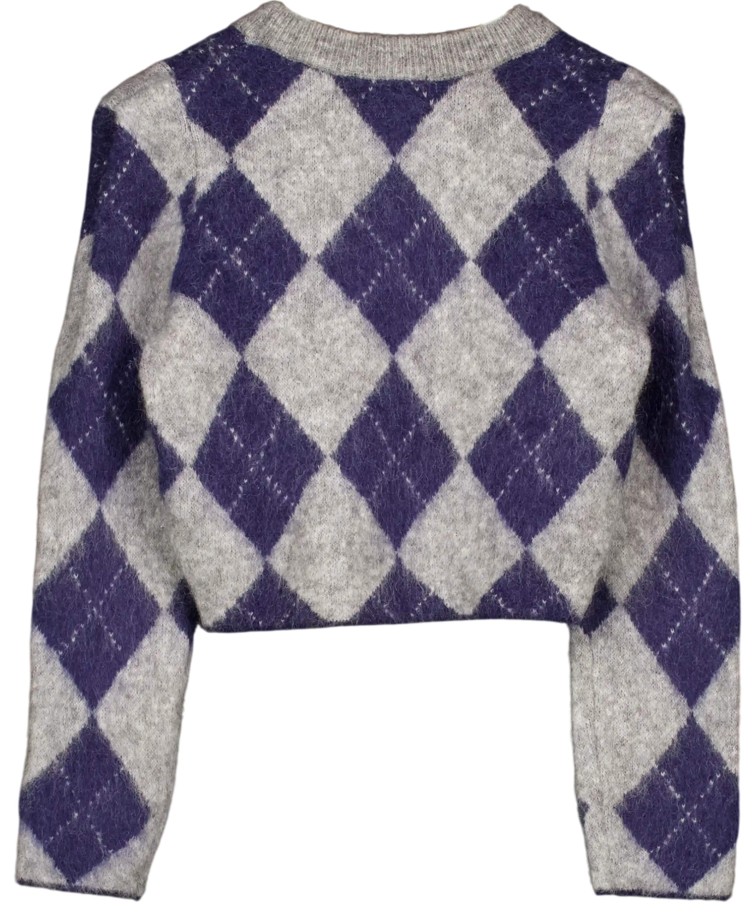 H&M Edition Navy Blue / Grey Argyle Mohair-blend Jumper UK XS
