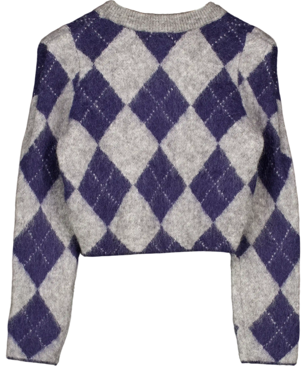 H&M Edition Navy Blue / Grey Argyle Mohair-blend Jumper UK XS