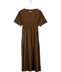 Threadbare Brown Elasticated Waist Cotton Poplin Midi Dress In Chocolate UK 8