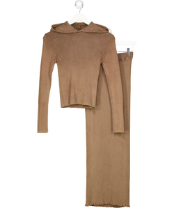 Stradivarius Brown Ribbed Knit Hoodie (m) And Midi Skirt (s) Set UK S/M