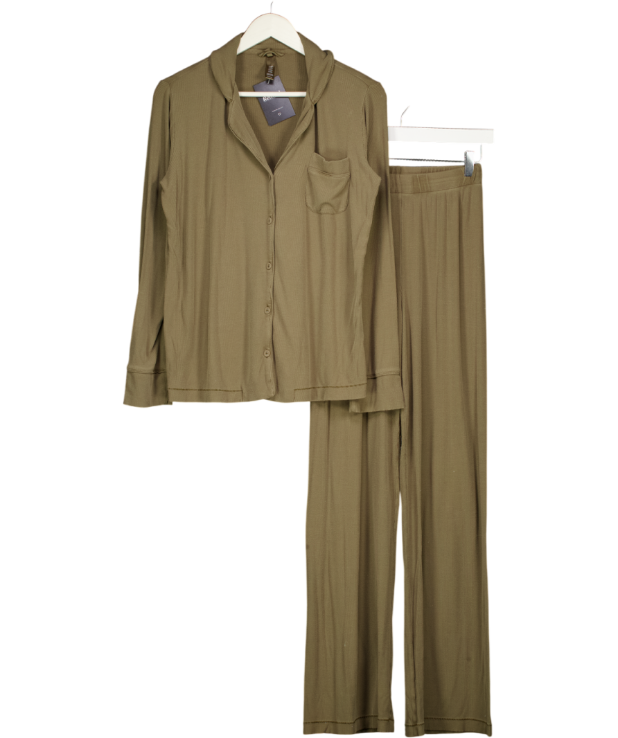 SKIMS Khaki Green Ribbed Lounge Rib Sleep Set UK S