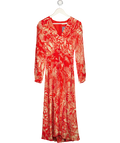 RIXO Orange Proange Floral Print Camellia Silk Midi Dress UK S