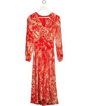 RIXO Orange Floral Print Camellia Silk Midi Dress UK S