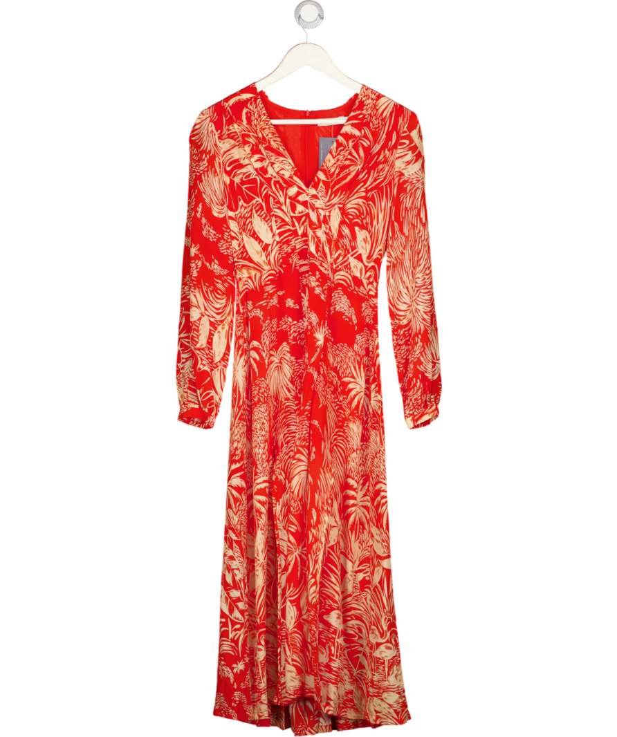 RIXO Orange Proange Floral Print Camellia Silk Midi Dress UK S