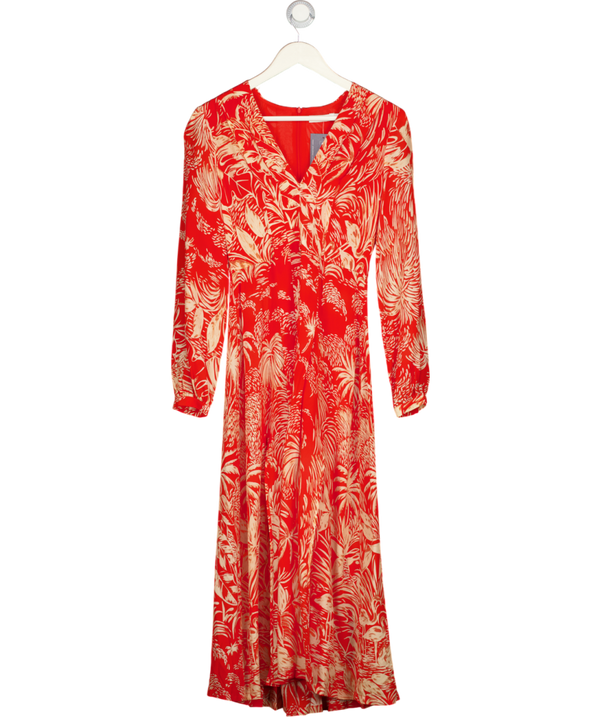 RIXO Orange Floral Print Camellia Silk Midi Dress UK S