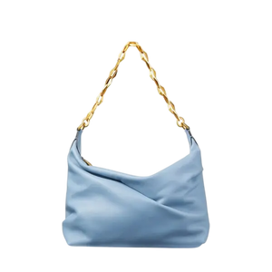 JIMMY CHOO Smokey Blue  Soft Calf Leather Hobo Bag with Gold Chunky Chain & Leather Straps