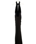Karen Millen Black Stretch Velvet Taping Detail Mesh Halter Neck Maxi Dress UK S