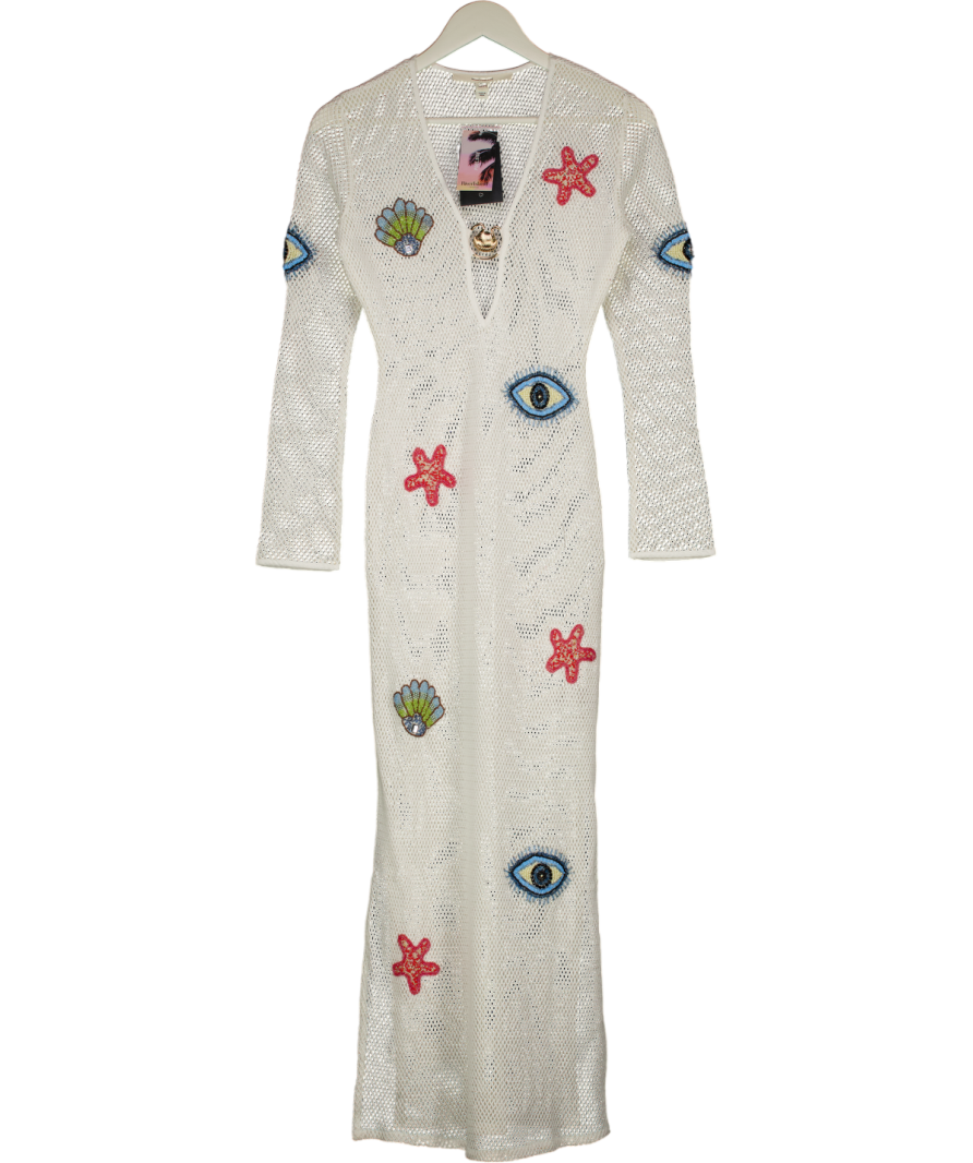 RIVER ISLAND White Embroidered Knit Maxi Beach Dress UK S/M