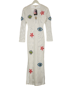 RIVER ISLAND White Embroidered Knit Maxi Beach Dress UK S/M