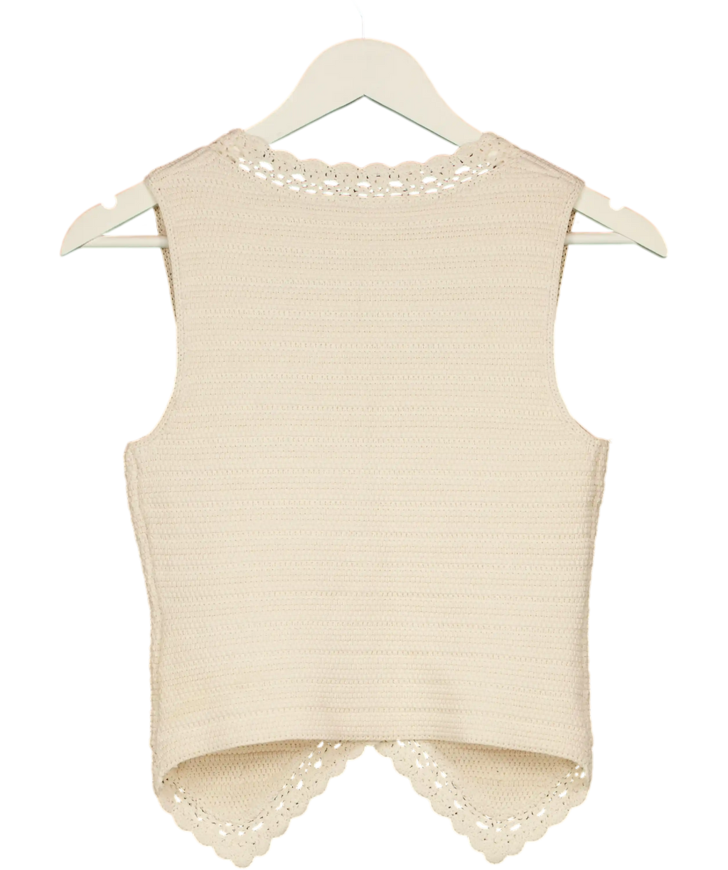 SANDRO PARIS Cream Embellished Crochet-knit Vest Sz1 UK 8