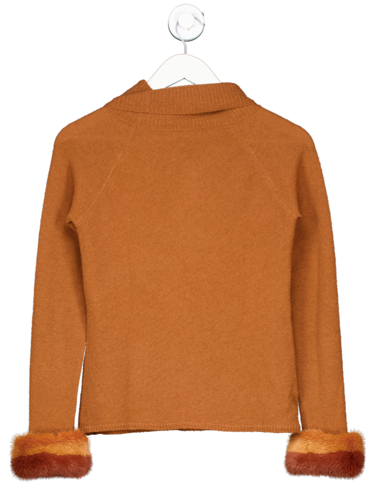 Blumarine Brown Turtle Neck Long Sleeve Top With Faux Fur Detailing On The Sleeves UK 8