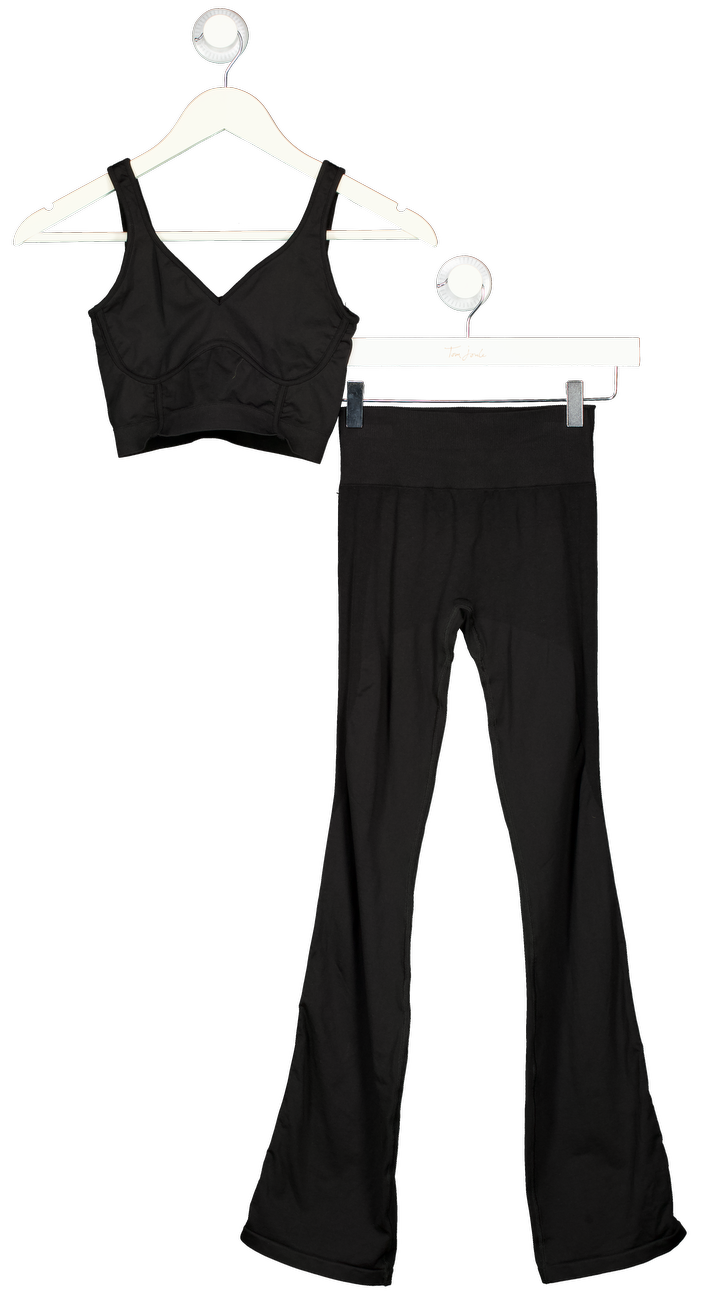 SEFI Black 2-piece Activewear Flare Leggings & Crop Top Set UK XS