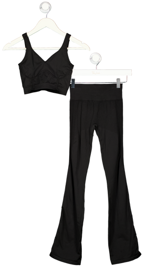 SEFI Black 2-piece Activewear Flare Leggings & Crop Top Set UK XS