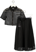 GOELIA 2-piece Black Lattice Weave Shirt And Skirt Set UK XXS