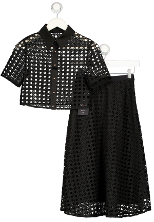 GOELIA 2-piece Black Lattice Weave Shirt And Skirt Set UK XXS