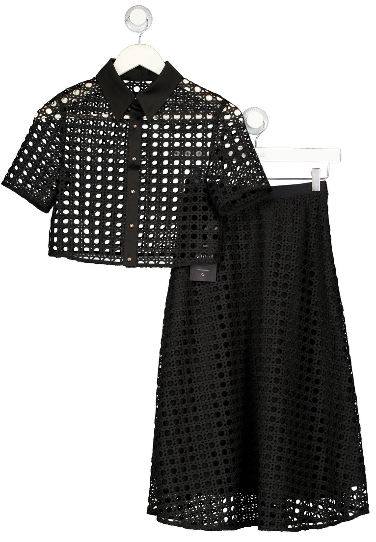 GOELIA 2-piece Black Lattice Weave Shirt And Skirt Set UK XXS