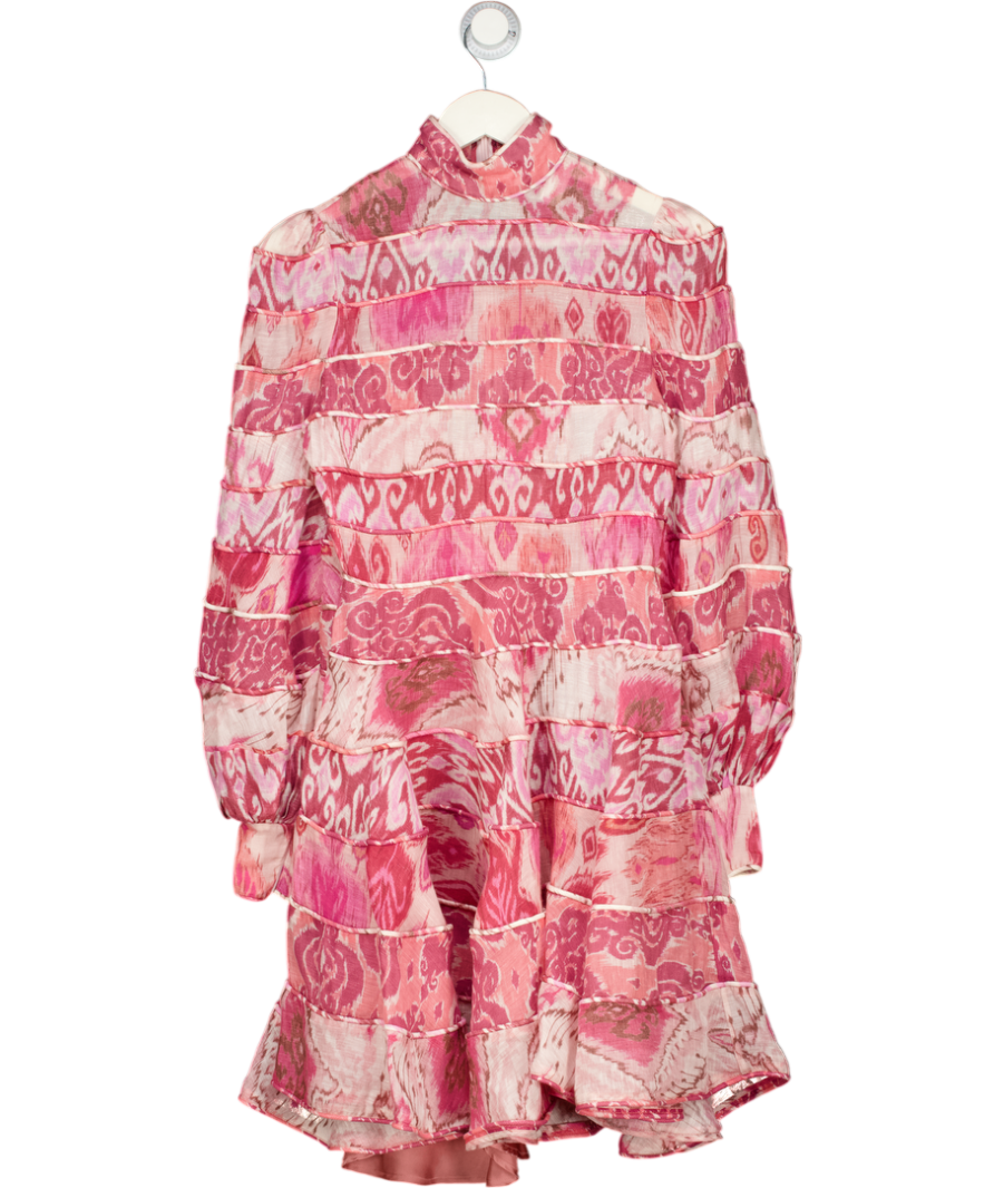 Zimmermann Pink Wavelength Spliced Linen Mini Dress Sz0 UK 6
