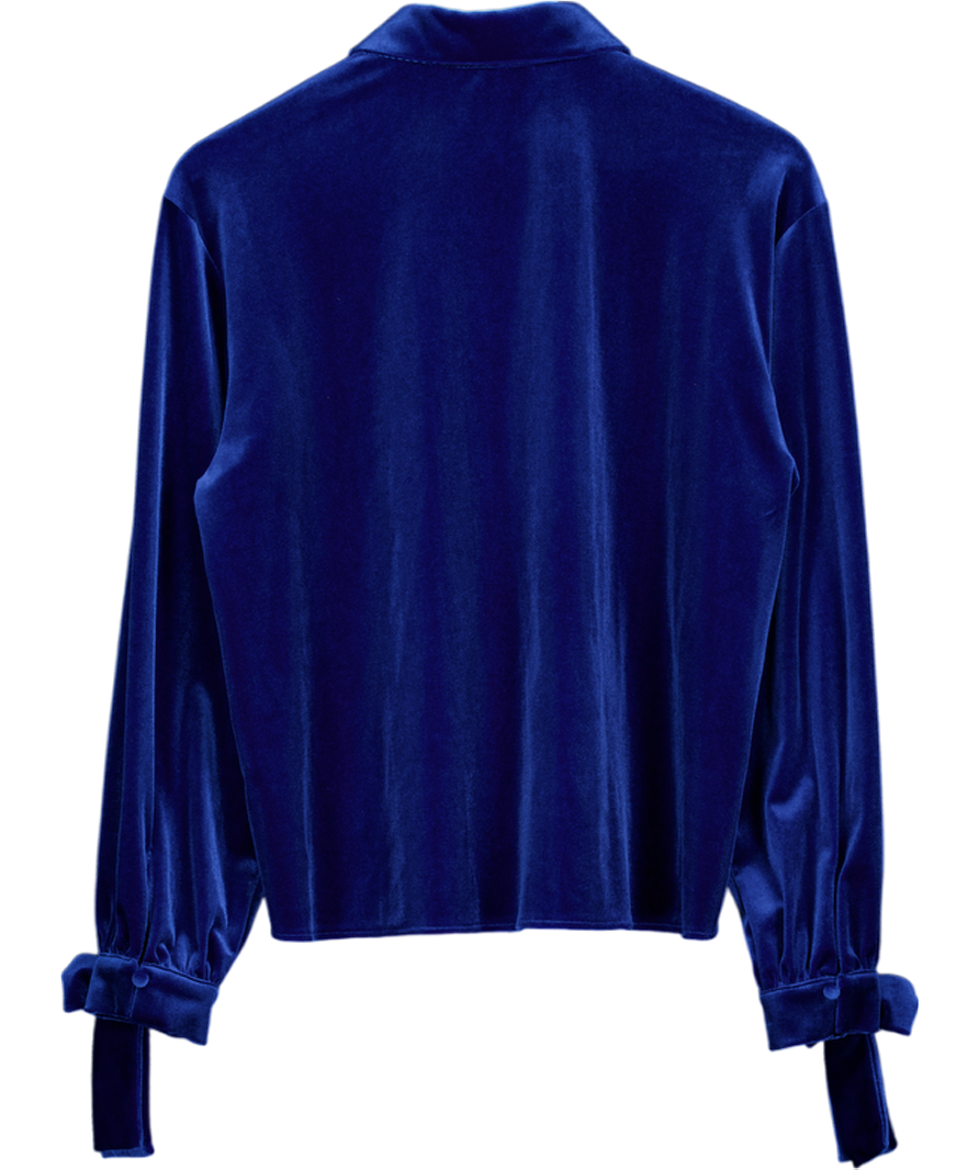 ZARA Blue Velvet Bow Cuff Shirt UK S