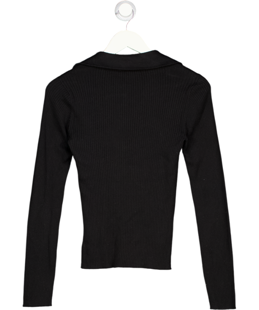 PAIGE Black Cotton / Silk Blend Ribbed Polo Top UK XS
