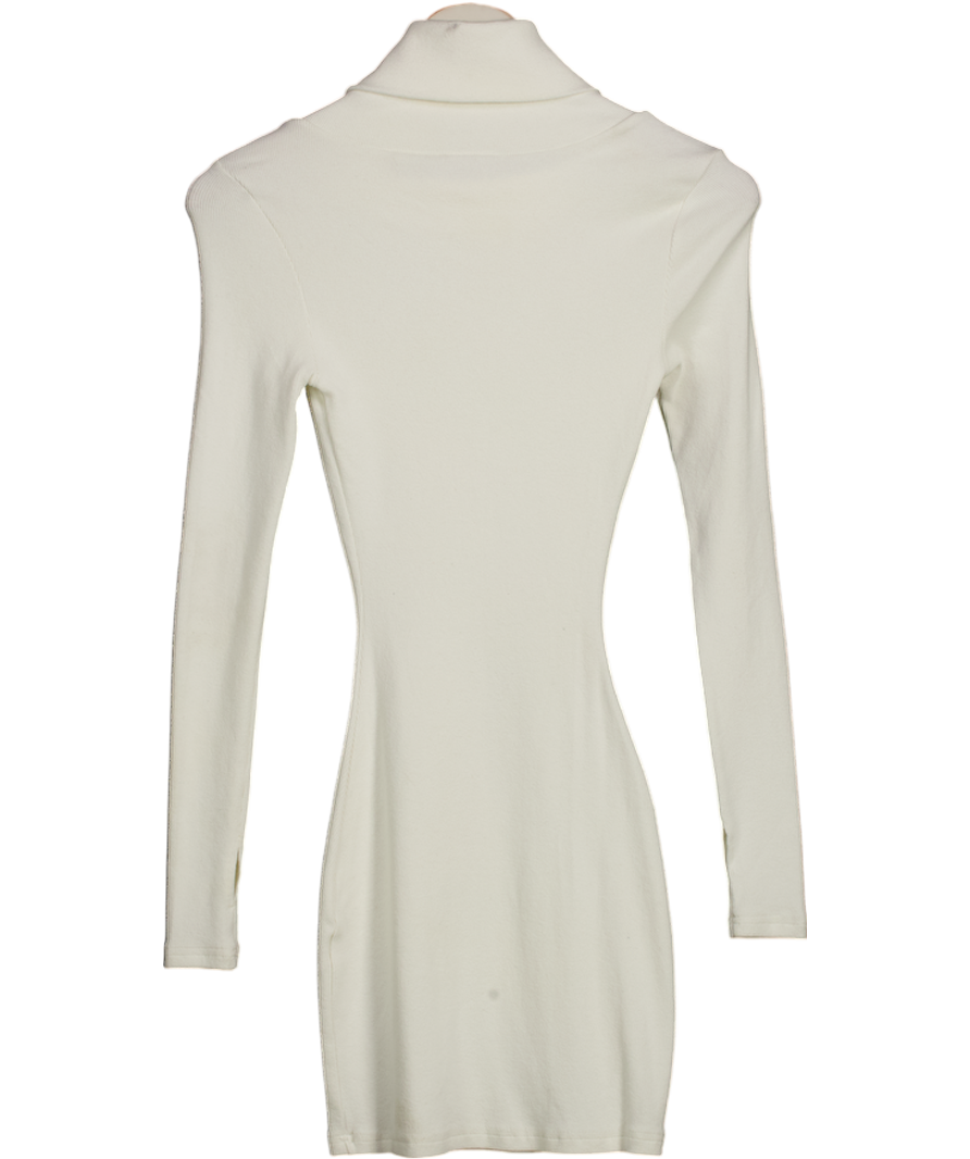 Johansen White Long Sleeve Roll Neck Ribbed Mini Dress UK XXS