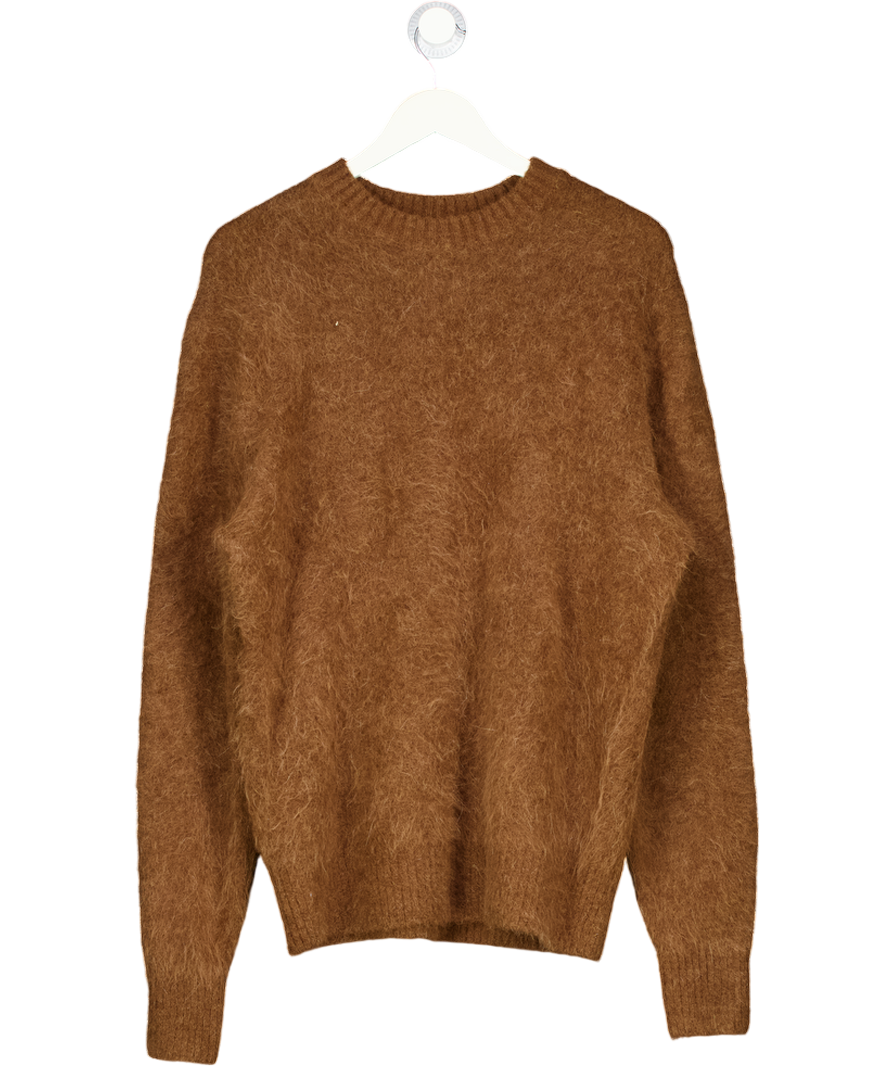 SUITSUPPLY Mid Brown Crewneck Alpaca Blend Jumper UK L