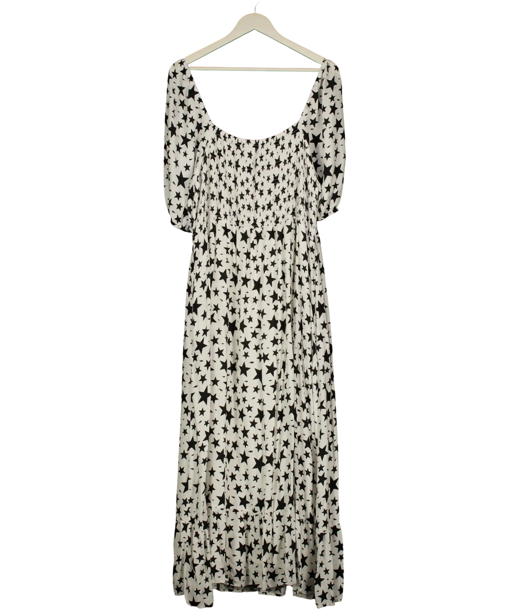 SCAMP & DUDE White With Black Star Shirred Maxi Dress UK 22