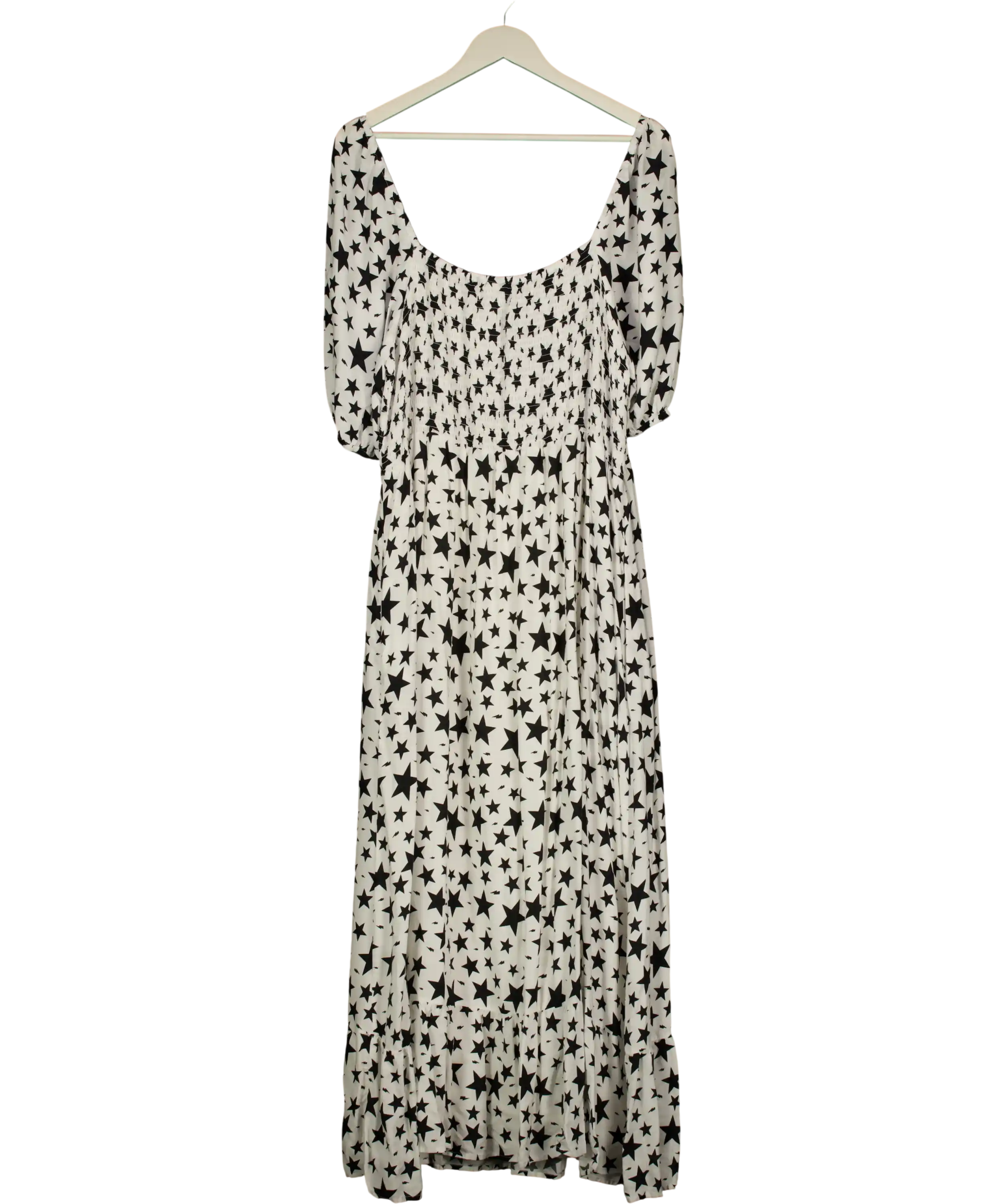 SCAMP & DUDE White With Black Star Shirred Maxi Dress UK 22