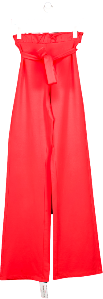 SLNGHR Red Wide Leg Tie Belted Trousers UK S
