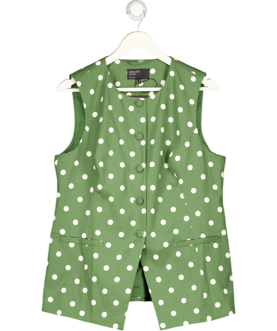 NOBODY'S CHILD Green Polka Dot Longline Tailored Waistcoat UK 16